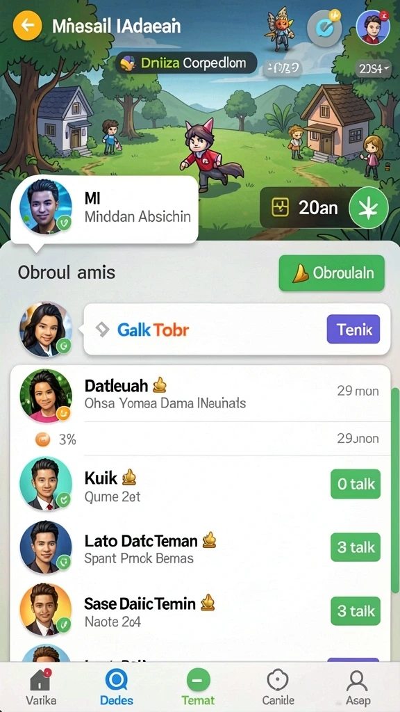 Screenshot memperlihatkan karakter unik yang dapat dipilih oleh pemain.